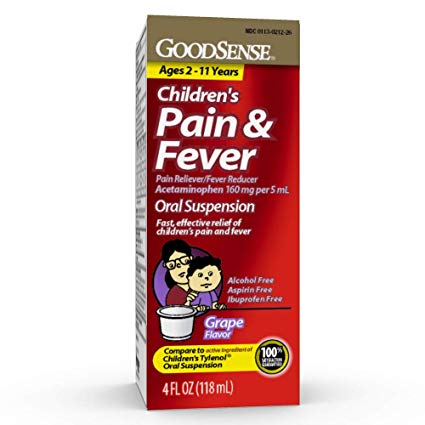 GoodSense Children's Pain & Fever Oral Suspension Acetaminophen 160 mg per 5 mL, Grape Flavor, Fast, Effective Pain Reliever and Fever Reducer for Children