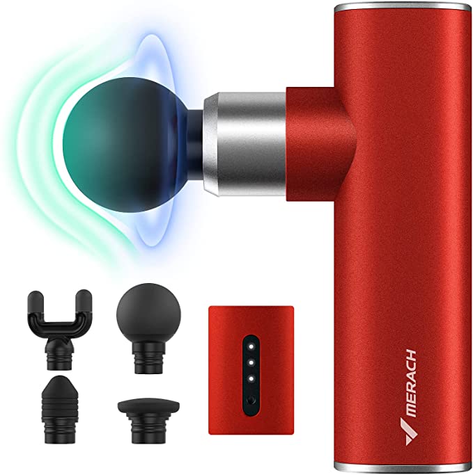 Merach Mini Massage Gun, Portable Deep Tissue Massager Gun with Aluminum Housing & Silicone Massage Heads, Super Quiet Handheld Percussion Muscle Massager Gun for Travel Office Gym, M1S