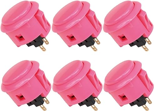 Sanwa 6 pcs OBSF-30 Original Push Button 30mm - for Arcade Jamma Video Game & Arcade Joystick Games Console (Pink), Use for Arcade Game Machine Cabinet S@NWA