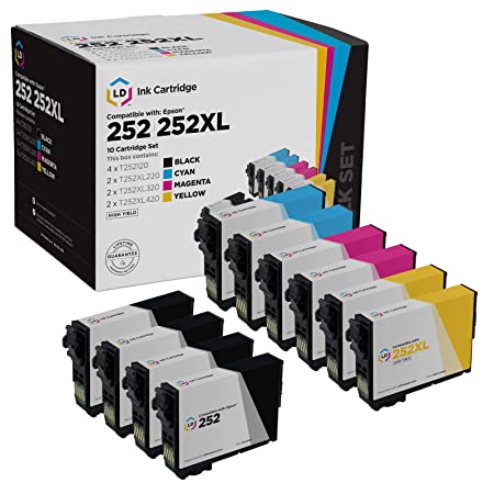 LD Remanufactured Ink Cartridge Replacements for Epson 252 & 252XL (4 SY Black, 2 XL Cyan, 2 XL Magenta, 2 XL Yellow, 10-Pack)