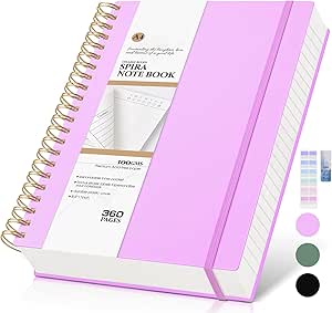 Spiral Notebook Journal College Ruled 8.5''x 11'', 360 Pages Lined Thick Journals for Women Men, A4 Large Writing Spiral Journal with 100GSM Paper, Spiral Notebooks for Work, School Purple