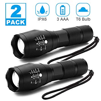 Tactical Flashlight - Lambony Super Bright 2000 Lumen Waterproof LED Mini Flashlights 5 Light Modes for Sporting, Outdoor, Camping, Hiking, Emergency, 2 Pack