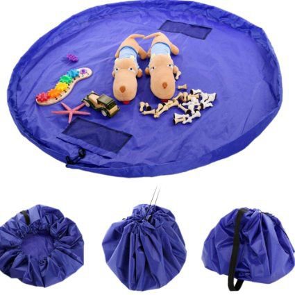 Apreen Children's Play Mat/ Toys Storage Bag and Floor Activity Mat/Toys Organizer Quick Pouch-Perfect for Storing Small and Medium-Size Toys-Blue