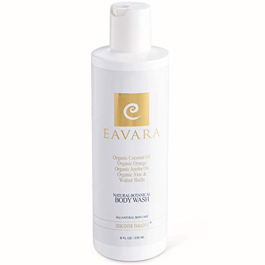 Natural Organic Body Wash by Eavara - Exfoliating Moisturizing Shower Gel for Women and Men | Coconut Oil, Aloe, Green Tea, Jojoba Oil and Vitamin E for Dry, Sensitive or Oily Skin (8 fl oz)