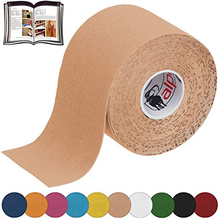 ALPIDEX Kinesiology Tape 5 m x 5 cm E- Book Application Examples Muscle Support Elastic Strapping Tape, Colour:Skin-Coloured, Quantity:1 roll