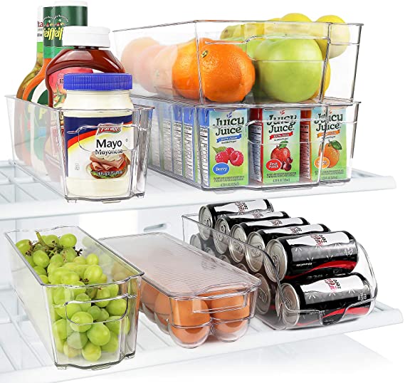 Greenco 6 Piece Refrigerator and Freezer Stackable Storage Organizer Bins with Handles, Clear