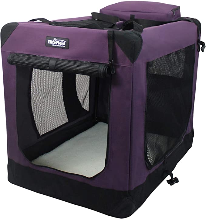 EliteField 3-Door Folding Soft Dog Crate, Indoor & Outdoor Pet Home, Multiple Sizes and Colors Available (42" L x 28" W x 32" H, Purple)