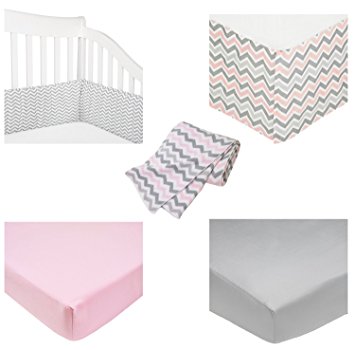 Bundle - 5 Items: Sweater Blanket, Crib Bumper, Dust Ruffle, and 2 Fitted Sheets