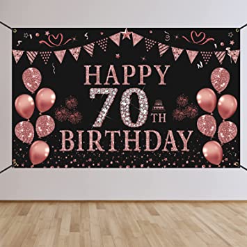 Trgowaul 70th Birthday Decorations for Women - Rose Gold 70th Birthday Banner Backdrop 5.9 X 3.6 Fts 70th Birthday Party Suppiles Photography Supplies Background Happy 70th Birthday Banner (Rose Gold 70th Birthday Decorations)