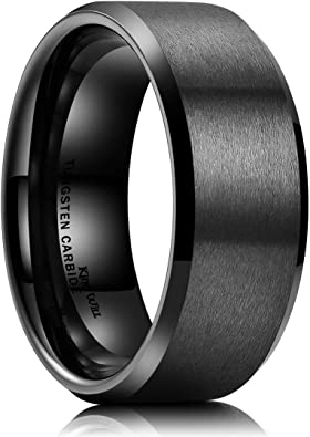 King Will Basic 6mm 7mm 8mm 9mm 10mm Men Wedding Black Tungsten Ring Matte Finish Beveled Polished Edge Comfort Fit