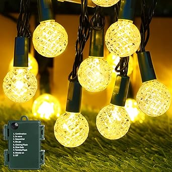 Marchpower Globe Led Outdoor Lights, 8 Modes Crystal Ball Fairy Lights Battery Operated, 34ft 100 LEDs Outdoor Waterproof Garden Decoration Lights for Summer Camping Decoration