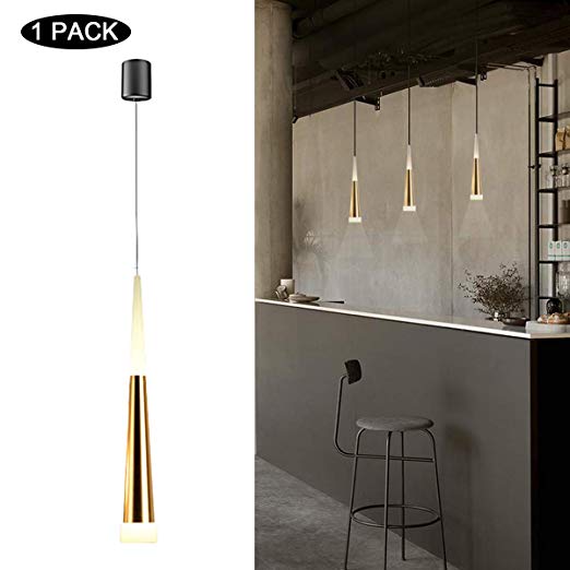 Sluce Mini Modern Pendant Light in Gold Finish with Acrylic Shade Adjustable LED Cone Pendant Lighting for Dining Rooms Kitchen Island Living Room 7W Warm White 3000K