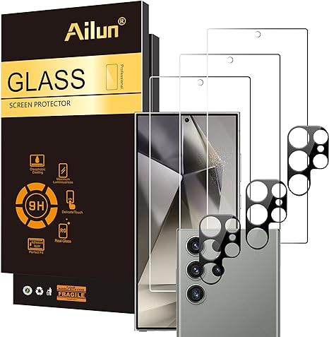 Ailun Glass Screen Protector for Galaxy S24 Ultra [6.8 Inch] 3Pack   3Pack Camera Lens Tempered Glass Fingerprint Unlock 0.25mm Ultra Clear Anti-Scratch Case Friendly [Not For S24/S24 Plus]