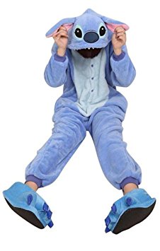 Winter Warm Flannel Onesie Pajamas Adult Unisex One Piece Blue Stitch Pajama