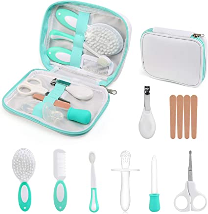 NEWSTYLE Baby Care Set, 11Pcs Baby Grooming Kit Nail Clipper Safety Scissors Hair Brush Comb Manicure Newborn Baby Care Accessories, Infant Essential Daily Care Bathing Tools for Travelling Home Use