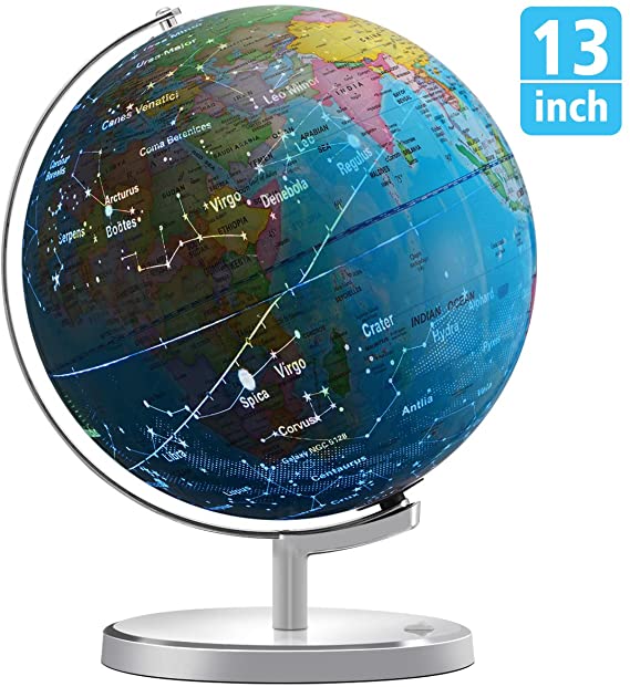 Upgrade World Globe for Kids with Illuminated Constellations, KingSo 13" Diameter 3 in 1 World Globe dispiay Nightlight, Earth Globe with Heavy Duty Stand, Great Educational Toys and Office Supplies