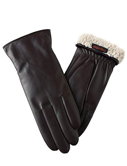 Warm Fleece Lining Touchscreen Texting Driving Winter Womens Leather Gloves