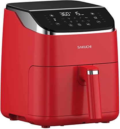 Sakuchi Air Fryer, Large 5.8 Quart Air Fryer Oven, 10-in-1 Digital Airfryer Cooker with 10 Preset Cooking Programs, LED Touch Screen, Non-Stick Tray Basket, Auto Shut-Off, Dishwasher Safe, 1500W (Red) Christmas Gift