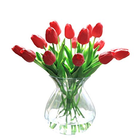 Veryhome 20PCS Artificial Flowers Fake Flower Tulip Latex Material Real Touch for Wedding Room Home Hotel Party Decoration and DIY Decor (Red)