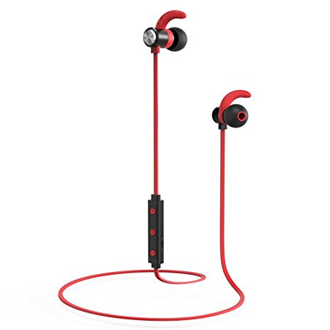 EgoIggo BD-160 Bluetooth Earphones, Wireless 4.1 Sports Earphones Noise Cancelling Stereo Earbuds with Magnetic Connection, Built-in Mic and Daily Sweatproof Guarantee (red)