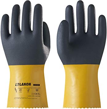 LANON Protection U100 Reusable PVC Work Gloves, Oil Resistant Heavy Duty Industrial Safety Gloves, Chemical Resistant, Non-slip, Extra Large, CE Certified, CAT III