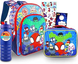 Spidey and His Amazing Friends Backpack with Lunch Box - Bundle with 16” Spidey Backpack, Spidey and Friends Lunch Box, Water Bottle, Stickers, More | Spidey and Friends Backpack for Kids