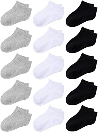 Cooraby 15 Pairs Kids' Half Cushion Low Cut Socks Teens Ankle Socks for Big Boys or Girls