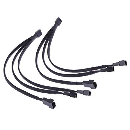 Amazingdeal365 4 pin PWM Fan Cable 1 to 3 ways Splitter Black Sleeved Extension Cable (2pcs)