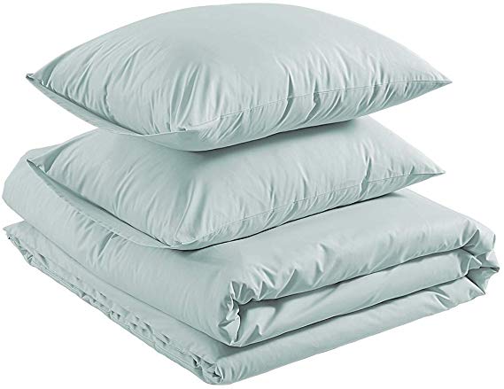 AmazonBasics Organic Percale Duvet Comforter Cover Set, King, Soft Blue