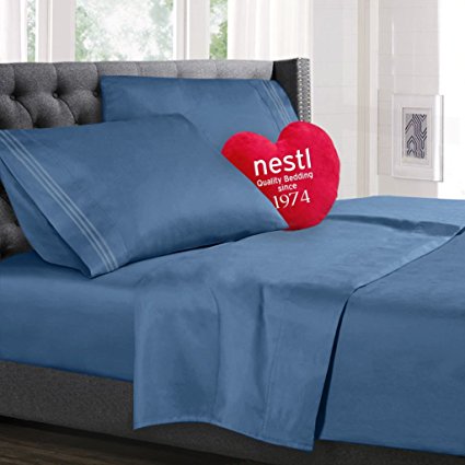 Bed Sheet Bedding Set, Full Double Size, Blue Heaven, 100% Soft Brushed Microfiber Fabric with Deep Pocket Fitted Sheet, 1800 Luxury Bedding Collection, Hypoallergenic & Wrinkle Free Bedroom Linen Set By Nestl Bedding