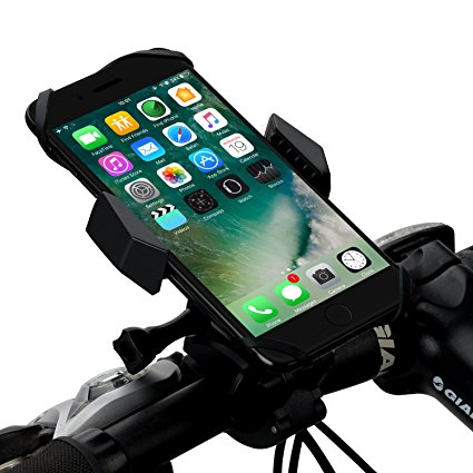 Bike mount, PATEA phone holder Silicone Strap-two Universal Mountain & Road Cradle Holder for iOS/Android Smartphone,GPS GoPro and ATV, with One-button Released,360° Rotatable mountain bike holder