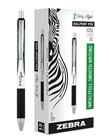 Zebra Z-Grip Flight Ballpoint Retractable Pen, 1.2mm, Black, 12 Pack (21910)