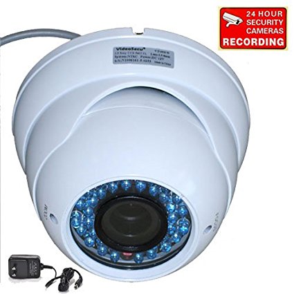 VideoSecu Day Night 540TVL Outdoor Night Vision CCTV Home Security Camera Weatherproof Vandal proof Built-in 1/3" Sony CCD with 3.5-8mm Varifocal Lens 36 Infrared LEDs with Camera Power Supply 1ZH