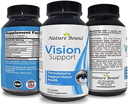 Eye Support Pure Lutein Supplement with Vitamin A – Best Natural Visual Function for Women & Men – Prevent Macular Degeneration Vitamins – Anti Age Loss Vision Repair Formula – Nature Bound