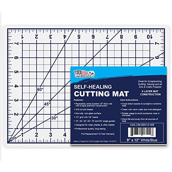 U.S. Art Supply 9" x 12" White/Blue Professional Self Healing 5-6 Layer Double Sided Durable Non-Slip PVC Cutting Mat Great for Scrapbooking, Quilting, Sewing and All Arts & Crafts Projects