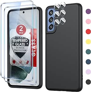 LeYi for Samsung Galaxy S21 FE 5G Case: Liquid Silicone Cover with 2-Pack Tempered Glass & Camera Lens Protector, Black