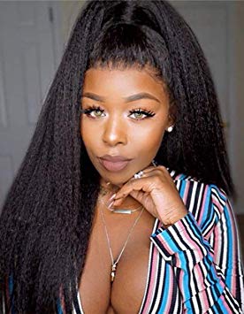 Persephone Italian Yaki 360 Lace Frontal Wig Humn Hair with Baby Hair Kinky Straight 360 Human Hair Wigs Pre Plucked Virgin Brazilian Remy Human 360 Lace Wig 150 Density 18 Inch Natural Color