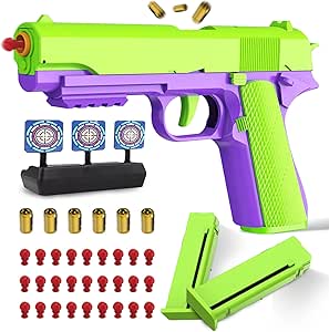 1911 3D Printed Small Pistol Toys, Shell-Ejecting Toy Gun: Soft Bullet Blaster with 40 Bullets - Ideal Kids' Gift