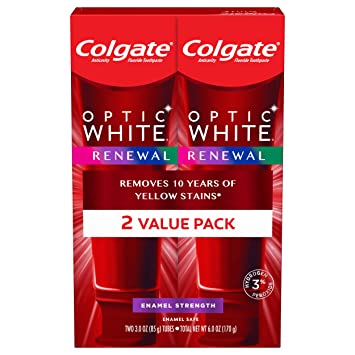 Colgate Optic White Renewal Teeth Whitening Toothpaste, Enamel Strength - 3 Ounce (2 Pack)