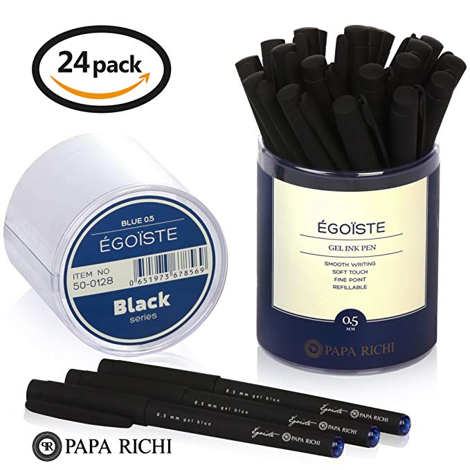 Egoist Pens, Roller Ball Black Or Blue Set, 0.5mm Smooth Gel Ink fine Point. (24 Pens 0.5, Blue)