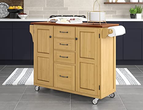 Create-a-Cart Natural 2 Door Kitchen Cart with Cherry Top & Home Styles