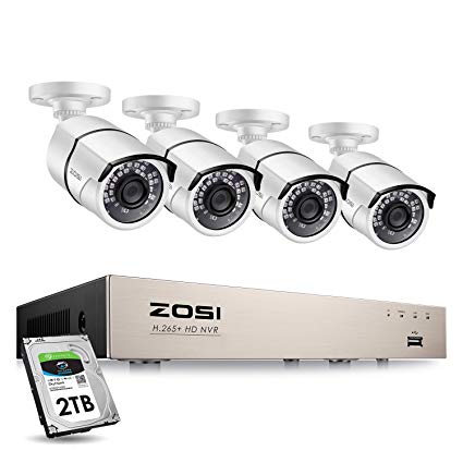 ZOSI 8CH 5MP PoE Video Surveillance System with 2TB Hard Drive,H.265  8Channel 5MP NVR Security System and 4pcs 5MP HD Outdoor Indoor 100ft Night Vision PoE IP Cameras for 24/7 Recording