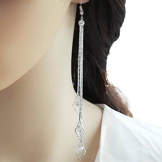 YABINA Long Tassel Luxury Crystal Dangling Earrings Jewelry Accessories (Gold)