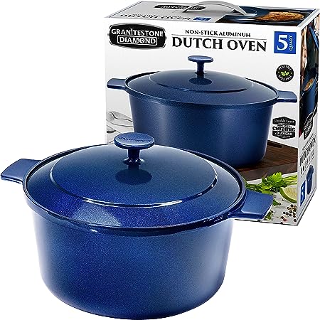 Granitestone Lightweight Dutch Oven Pot with Lid, 5 Qt Nonstick Dutch Oven Stock Pot, 10 in 1 Enamel Cooking Pot & Dutch Oven for Bread Baking, Stovetop Oven & Dishwasher Safe, 100% Toxin Free–Cobalt