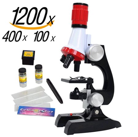 Science kits for kids microscope Beginner Microscope Kit LED 100X, 400x, and 1200x Magnification kids science toys,red