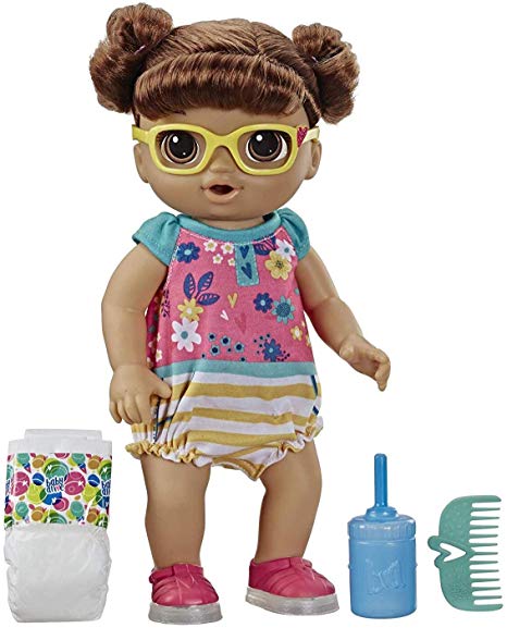 Baby Alive Step ‘N Giggle Baby Brown Hair Doll with Light-Up Shoes, Responds with 25  Sounds & Phrases, Drinks & Wets, Toy for Kids Ages 3 Years Old & Up