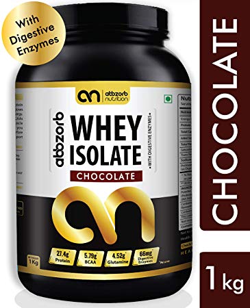Abbzorb Nutrition Whey Isolate -1 kg (Chocolate Flavour) with Digestive Enzymes