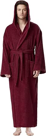 Arus Men's Hooded Classic Bathrobe Turkish Cotton Robe with Full Length Options