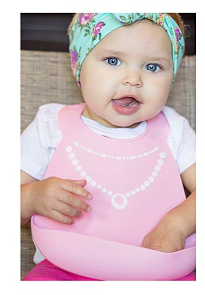 Nuby On-the-Go 3-D Silicone Feeding Bib, Pink Necklace