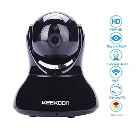 AGPtek@ KeeKoon 720P HD H.264 P2P Wireless IP Camera Wifi Baby Monitor IR Network Cam, Motion Detection, Email Alarm, Two-way Audio, 30ft Night Vision, Plug and Play(Black)